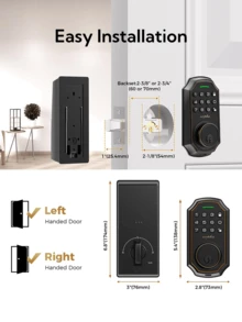Keyless Entry Smart Door Lock Keypad, 50 User Codes Anti-Peep Password, One Touch Lock Auto Lock, Type-C Emergency Power, Easy Install Zinc Alloy Deadbolt Bronze - màu đen - Xem 8