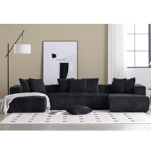 "133" Boneless Couch Sofa Set - U-Shaped 4-Piece Corduroy Couch With Chaise Lounge (Black) - No Assembly Required, 8 Throw Pillows Included - Oversized Living Room Seating - 黑色 - 查看 3