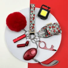 All Glam Multi Moo 9 Piece UK Legal Keychain Set With Panic Alarm, Torch, Whistle, Pom Pom, Wristlet, Pill Box, Sanitiser Pouch, And 3 In 1 Keychain Light - Strawberry Dream - View 2