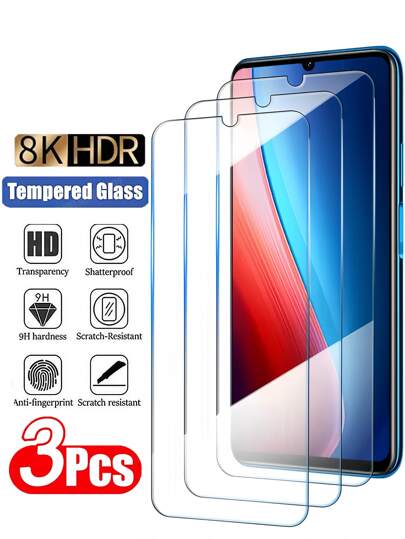 Kit com 3 películas de vidro temperado de alta definição compatíveis com Galaxy. Resistente a arranhões, quedas e estilhaços, com toque suave, à prova de poeira, à prova d'água, anti-impressão digital, compatível com o aparelho, alta transparência, à prova de explosão, autoaderente e alta dureza.