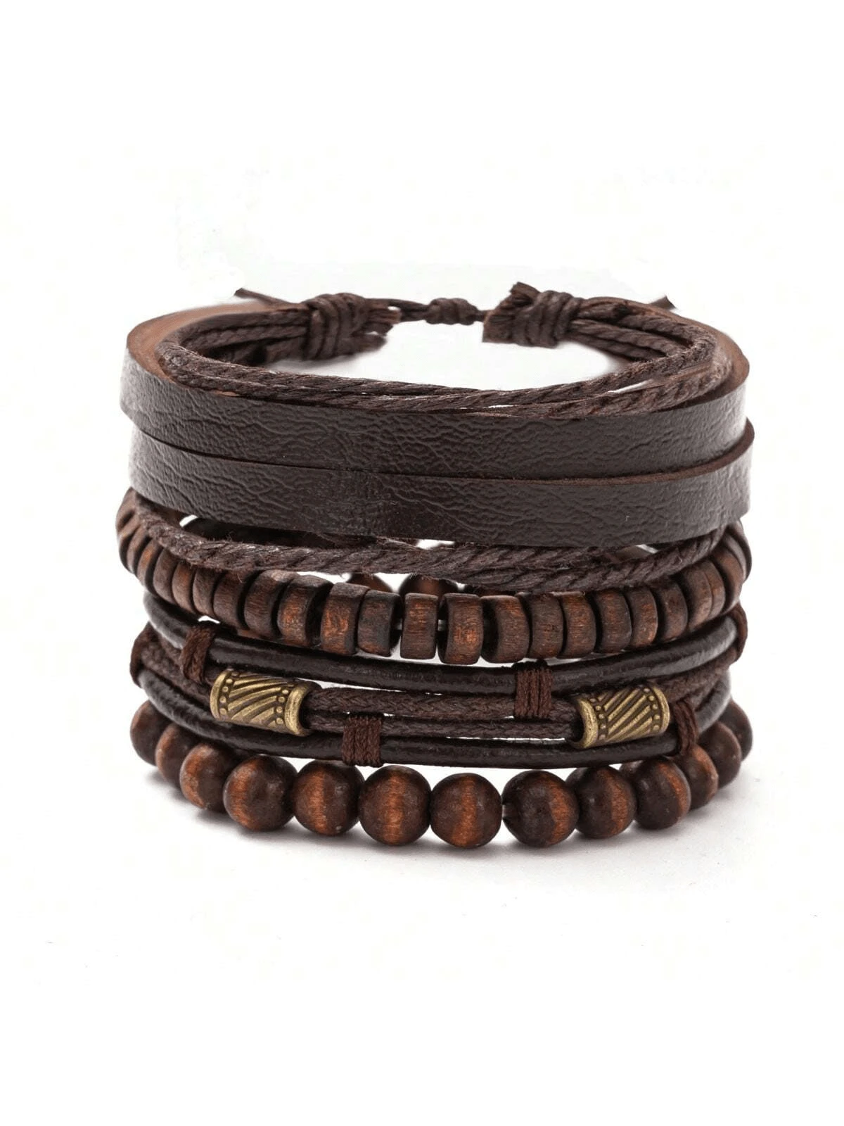 4pcs Vintage Style Layered Wood Beaded Bracelets For Men