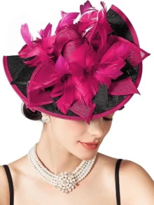 1pc Women's Tea Party Hat, Kentucky Derby Hat, Wedding Cocktail Hat With Flower & Feather Hairclip - Multicolor - View 9