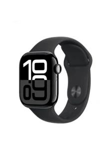 Apple Watch Series 10（2024 型号）S10 GPS 42 毫米铝金属表壳，亮黑色 + 黑色运动表带，S/M