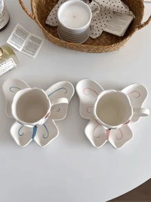 1 套手工 3D 蝴蝶与玫瑰陶瓷杯碟，法式蝴蝶玫瑰拿铁杯碟，复古下午茶甜品杯碟，适用于餐厅、客厅、咖啡厅、礼物 - 彩色 - 查看 9