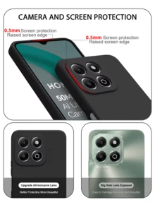 Solid Color Matte Black TPU Silicone 2pcs Honor Phone Case With Camera Protection Soft Lining Ultra-Thin Fit Flexible Back Cover Suitable For Huawei Honor Phones Waterproof Shockproof Anti-Fall Anti-Scratch Birthday Gift - Black - View 4