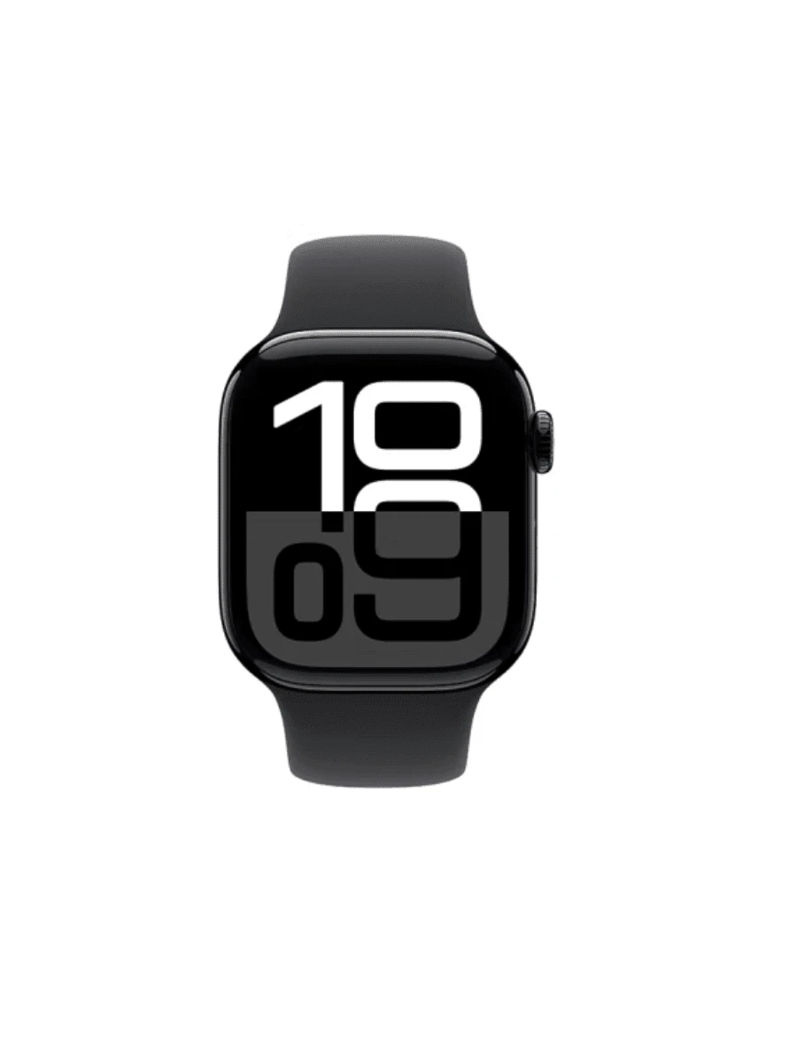 Apple Watch Series 10（2024 型号）S10 GPS 42 毫米铝金属表壳，亮黑色 + 黑色运动表带，S/M