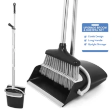 Long-Handled Broom And Dust Pan Set For Home, Kitchen, Room, Office, Hall Floors Without Bending - Gray Black - View 5