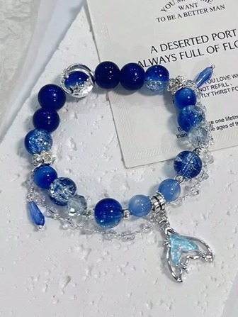 1 Stück elegantes Perlenarmband mit marineblauem Meerjungfrauenschwanz & Sterndesign, geeignet für den täglichen Gebrauch von Frauen, Partys, Dates, perfektes Geschenk für Freundin, Freundin am Valentinstag