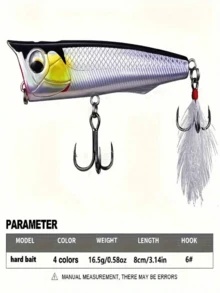 1 Peça Engodo Artificial Topo d'Água de 8cm/3,14 pol., Faz Barulho, Luminoso, com Guizo Embutido, Pesado com Bloco de Chumbo, Ganchos Triplos Reforçados, Adequado para Pesca em Água Salgada e Lago de Água Doce - Multicolorido - Visão 8