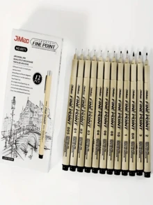 12 支超细微米墨水专业品质针笔，漫画风格多色灵活笔尖绘图套件 - 办公室学校旅行必备，畅销美术用品套装。