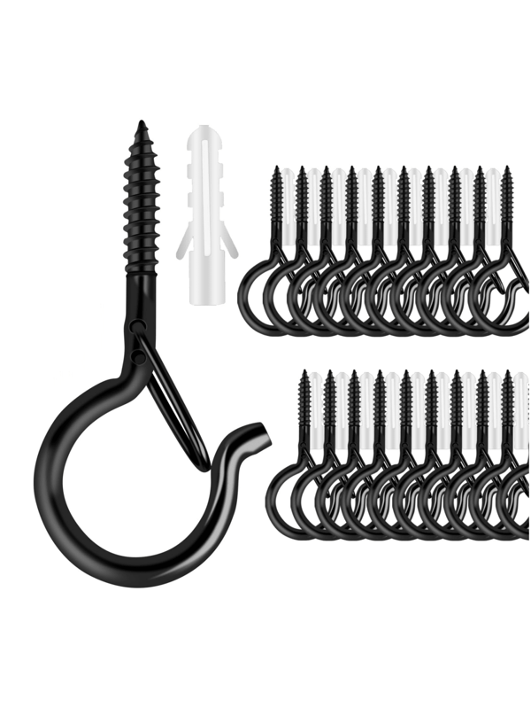 20 Pieces Of Outdoor Hanging Plant Light Screw Hooks, Buckle Design Cup-Shaped Eye Hooks, Heavy-Duty 2.2-Inch Black Eyelet Hook Screw Cup Ceiling Hooks Q-Hanger, Suitable For String Lights, Hanging Christmas Lights, Plants, Wind Chimes, Installation On Walls And Ceilings, Wind-Resistant And Easy To Release.