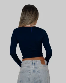 BASIC BLOUSE SECOND SKIN LONG SLEEVE COLD ROUND NECK ELEGANT CASUAL AITONA - Marine - View 2