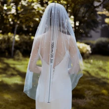 1pc, Bridal Veil With Faux Pearl Decoration, Romantic Wedding Accessory, Elegant Single Tier White Veil With Comb For Bride And Bachelorette Party Decor