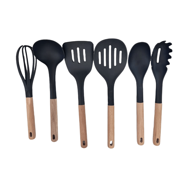 7pcs/Set Nylon Kitchen Utensils With Wooden Handles Kitchen Utensil Set With Rotating Storage Stand Steak Spatula, Spoon, Egg Beater, Cooking Tool Set, High Temperature Resistance, Perfect For Kitchens, Restaurants, Family Gatherings, Housewives