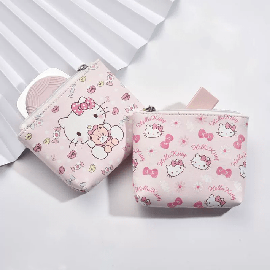 Sanrio Sac Hello chat Mini délicat et pratique, porte-monnaie à fermeture éclair avec impression de dessin animé, élégant et polyvalent. Sac de rangement mignon pour femmes, petit portefeuille, porte-monnaie, porte-monnaie, porte-monnaie, porte-monnaie poignet