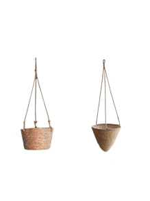 1pc/2pcs Woven Hanging Basket Flower Pot For Plants, Handmade Rattan Planter For Ivy