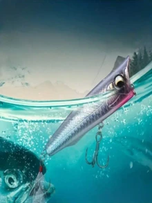 1 Peça Engodo Artificial Topo d'Água de 8cm/3,14 pol., Faz Barulho, Luminoso, com Guizo Embutido, Pesado com Bloco de Chumbo, Ganchos Triplos Reforçados, Adequado para Pesca em Água Salgada e Lago de Água Doce - Multicolorido - Visão 5