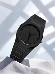 1 件男士黑色表带时尚休闲个性涂鸦元素简约刻度表盘石英表适合日常佩戴或毕业礼物 - 黑色 - 查看 4