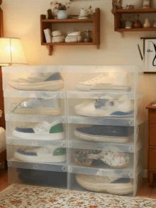 1/6/12 件鞋盒透明设计，带翻盖，可折叠旅行鞋收纳盒，易于清洁，适合高跟鞋、凉鞋和鞋子，鞋子收纳盒 - 白色 - 查看 7