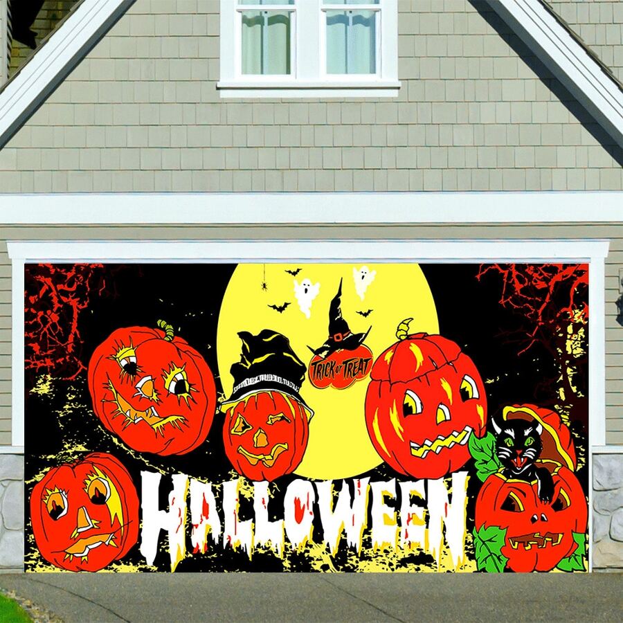 2D Happy Halloween Banner - Durable Polyester, Pumpkin & Spider Web Pattern, Perfect For Outdoor Celebration - Multicolor - View 1
