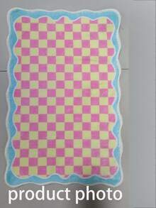 1 块波浪边格子仿羊毛地毯、家居装饰地毯、粉色格子仿羊毛地毯、蓝色格子仿羊毛地毯、地毯、地毯、客厅地毯、厨房垫、卧室地毯、浴室垫、卧室地毯、房间装饰、可洗地毯、走廊地毯、波西米亚风格地毯、厨房地毯