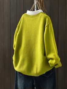 Women's Casual Plus Size Long Sleeve Cardigan With Side Pockets, Autumn/Winter - Matcha Green - View 3