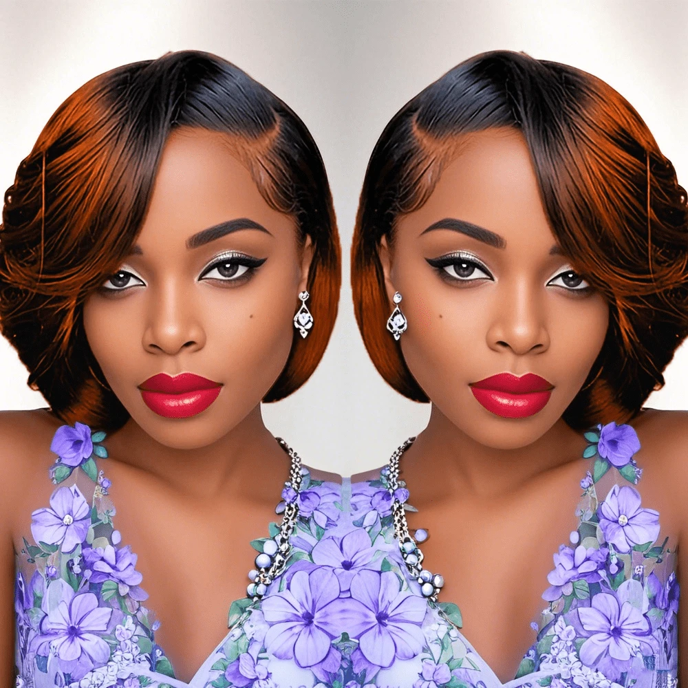 13x4 Lace Frontal Short Bob Straight Human Hair Wig Multiple Colors Brazilian Straight Short Pixie Cut Bob Wigs - S1/350 - 查看 1