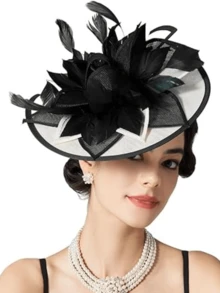 1pc Women's Tea Party Hat, Kentucky Derby Hat, Wedding Cocktail Hat With Flower & Feather Hairclip - Multicolor - View 4