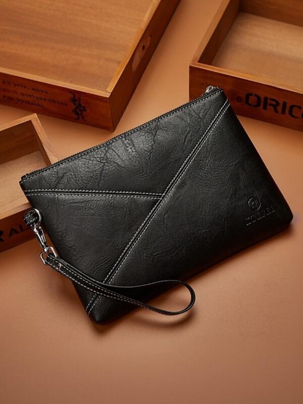 Fashionable Retro Clutch Bag For Men - Pu Waterproof And Anti-Theft Compartment Zipper Handheld Big Purse/Long Wallet/Passport Holder - Can Store Id Cards, Passports, Keys, Mobile Phones, And Credit Cards, Suitable For Daily Commuting, Shopping, And Travel