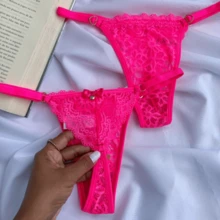 Kit With 4 Adjustable Heart Thong Panties In Lace Resale Tanga Lingerie Wholesale Women's Intimate Fashion - 彩色 - 查看 5