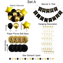 Geburtstagsdekoration für Männer, schwarze und goldene Partydekorationen, Happy Birthday Dekoration mit Banner für Männer 40., 50., 60., 70., 80., 90. Geburtstag, Partyzubehör, schwarze Geburtstagsdekoration