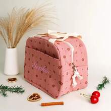 1pc Customized Embroidered Lunch Bag, Personalized Reusable Lunch Tote, Name Customization, Gift For Mom Or Teacher - Multicolor - View 3