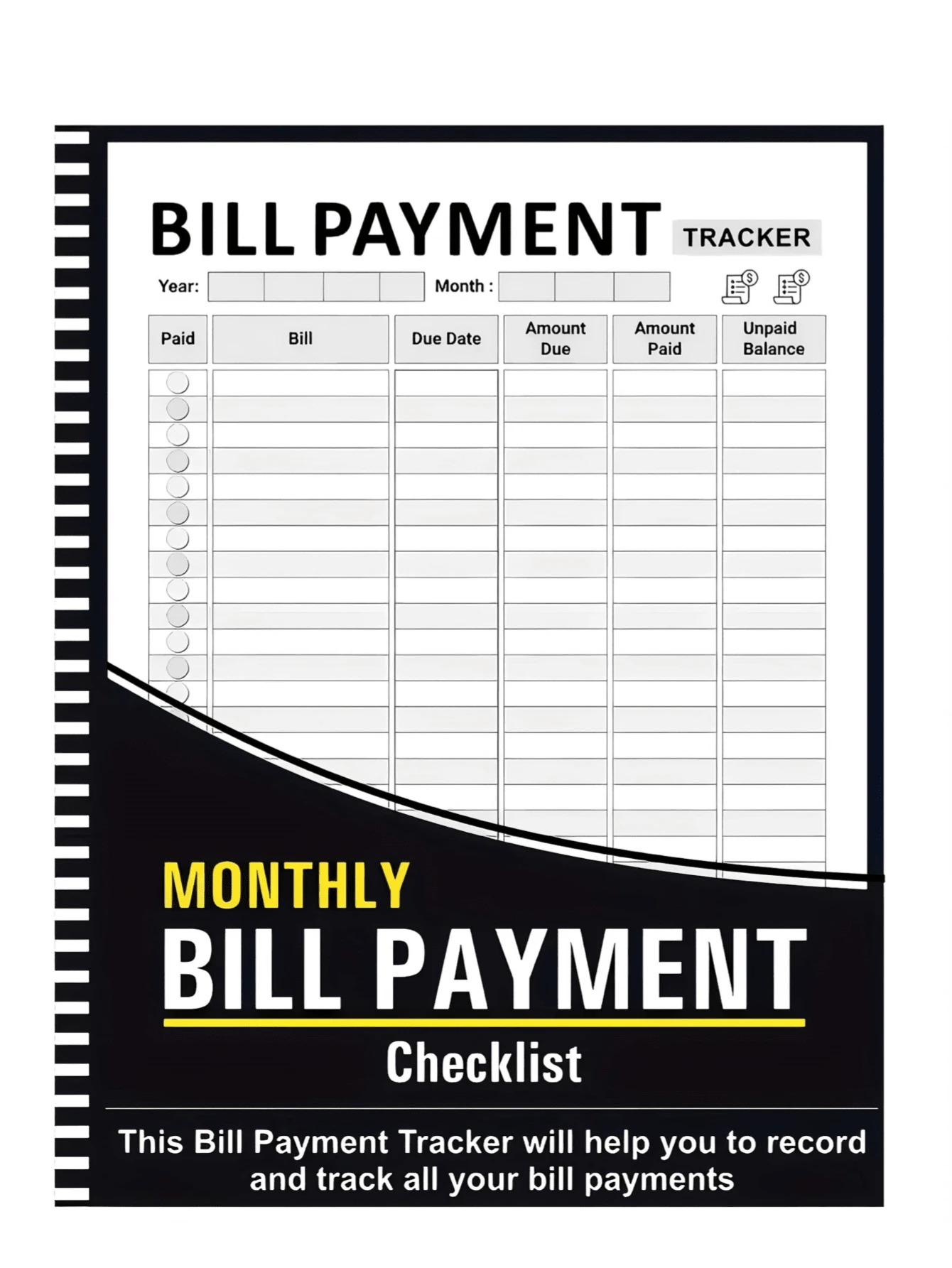 1 件每月账单追踪笔记本 - 螺旋装订账单支付整理器，办公用品个人计划器和成人日历，英语语言，学校用品，返校
