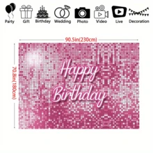 1 件 - 粉色闪光“生日快乐”霓虹背景布，由涤纶制成，以“生日快乐”文字和粉色亮片作为背景，适用于一周岁生日纪念日、主题派对的欢快氛围场景布置以及照片道具的装饰 - 粉色 - 查看 7
