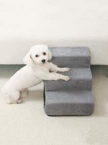 1 pieza Escaleras portátiles antideslizantes para perros pequeños, sofá, cama, adecuadas para mascotas ancianas, peldaños de espuma desmontables y lavables - Gris - Ver 5