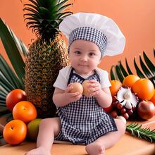 2PCS/Set Baby Chef Outfit Apron And Chef Hat Set Baby Photoshoot Props Chef Hat Apron Costume Newborn Photography Chef Costume Infant Cosplay Bakery Outfits - Navy Blue - View 4