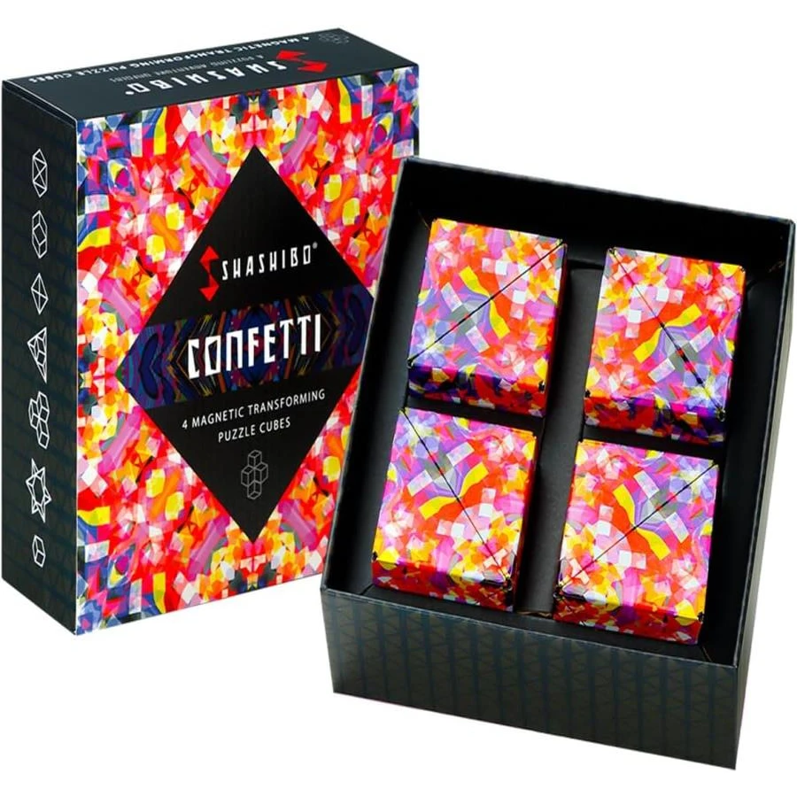 SHASHIBO Shape Shifting Box - STEM Magnetic Fidget Cube That Transforms Into Over 70 Shapes, Download Fun In Motion Toys Mobile App (Blue Planet) - Confetti - 查看 1