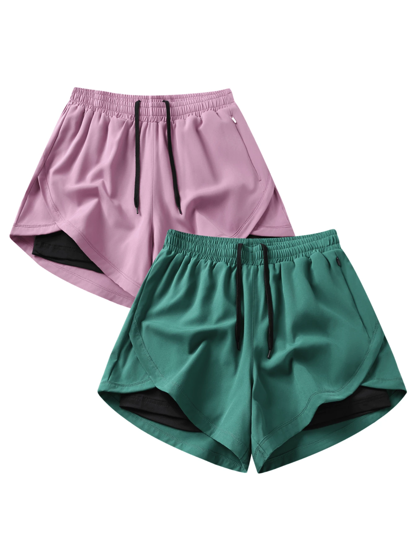 2 st/set (2-i-1) damsportshorts | Snabbtorkande polyester- och spandexblandning | Andningsbar, lätt | Justerbar dragsko i midjan | Lämplig för fitness- och fritidskläder | Maskintvättbar | Bekväma kläder för aktiv livsstil, flera säsonger | Funktionella shorts | Justerbara och bekväma shorts | Gym-, yoga- och löparbyxor - Mauve Lila - Visa 1