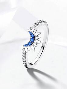 2 Stücke S925 Sterling Silber modischer zierlicher Sonne und Mond Zirkonia Set Ring, geeignet für täglichen Damengebrauch, Premium-Feeling, Paar-Ring, Valentinstags Geschenk, hochwertiges Schmuckgeschenk - Sonne, Halbmond, Untergang - Übersicht 5