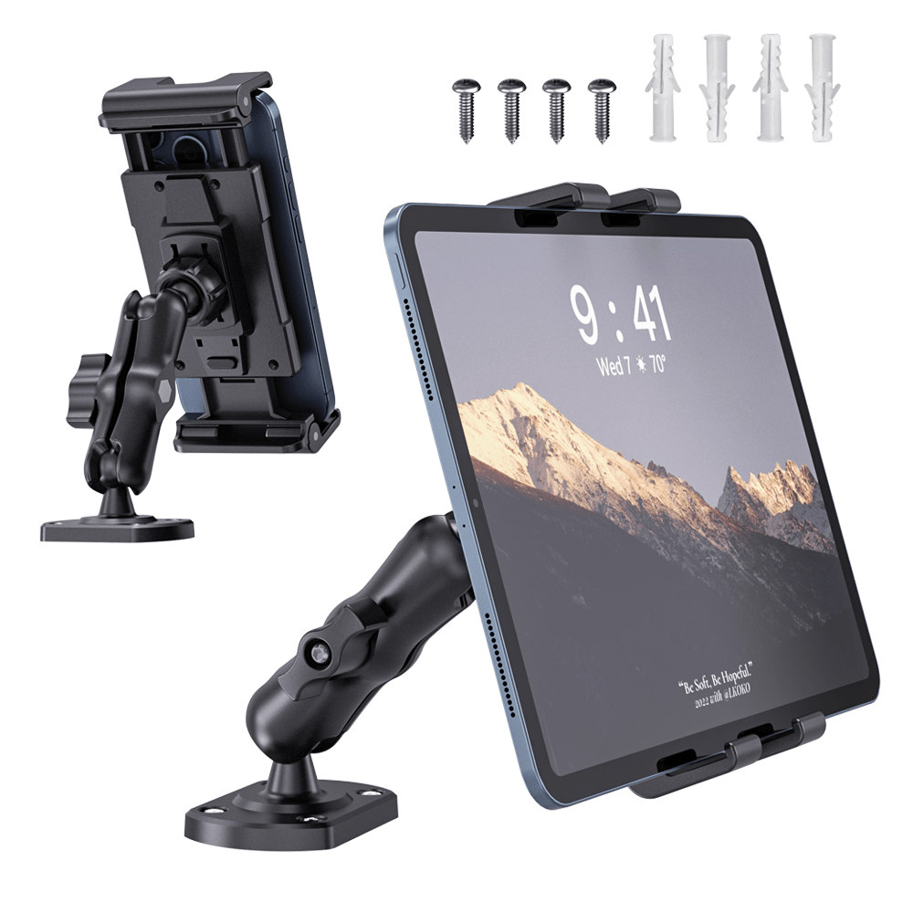 OHLPRO Heavy Duty Drill Base Tablet Holder Car Mount Dashboard, 360° Adjustable For 5-13" IPad Pro/Air/Mini/Galaxy Tab, For Car Truck Wall Desk Commercial Vehicle