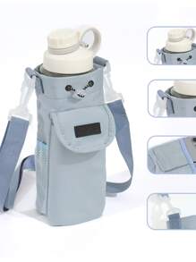 1 nuovo stile borsa a tracolla portatile con laccetto, porta-bottiglia, porta-cellulare per sport all'aperto, borsa da viaggio per escursionismo e campeggio, con tracolla regolabile e tasche con cerniera per accessori