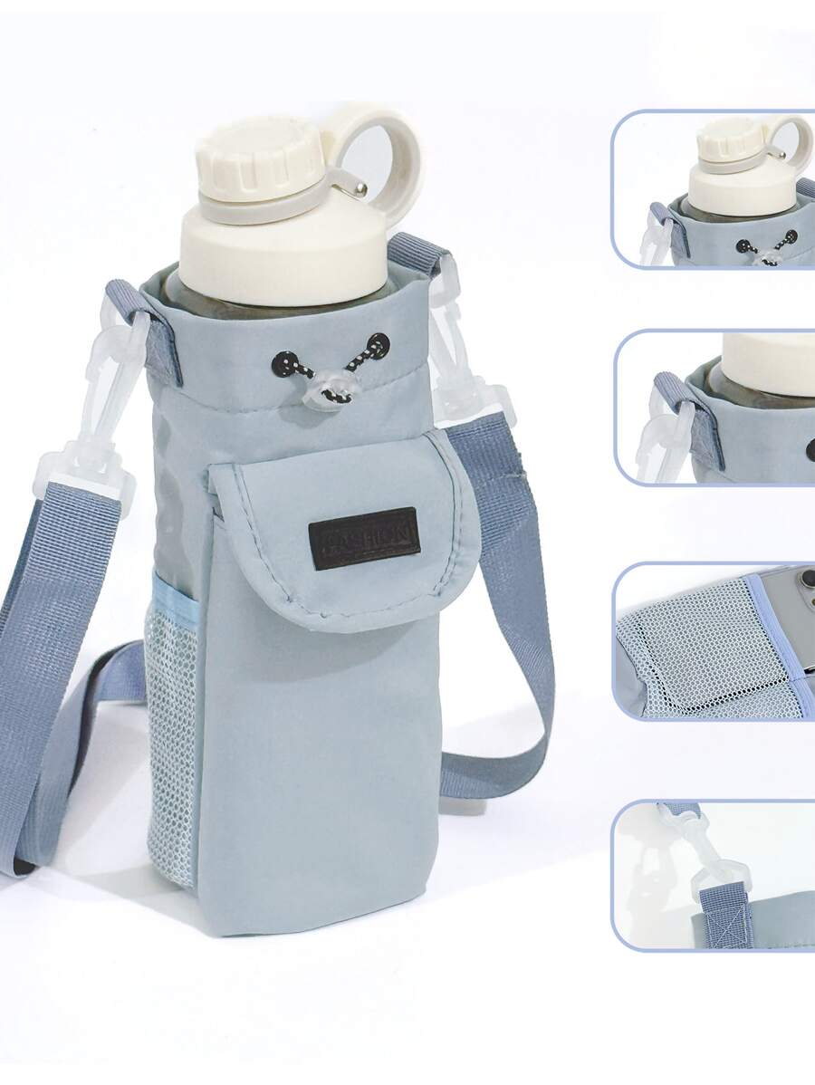 1 nuovo stile borsa a tracolla portatile con laccetto, porta-bottiglia, porta-cellulare per sport all'aperto, borsa da viaggio per escursionismo e campeggio, con tracolla regolabile e tasche con cerniera per accessori