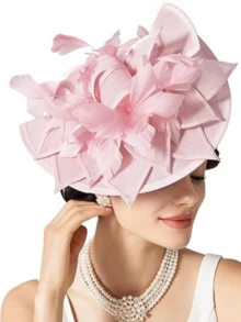 1pc Women's Tea Party Hat, Kentucky Derby Hat, Wedding Cocktail Hat With Flower & Feather Hairclip - Multicolor - View 3