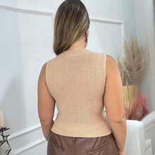 Women's Modal Tricot Tank Top Front And Back Ribbed - Màu be - Xem 3