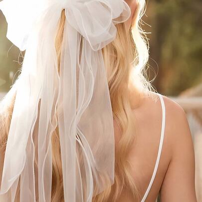 1件装女士简约蝴蝶结发夹，新娘配饰，情人节配饰，婚礼发饰