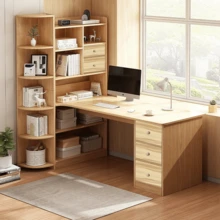 VIVANIDO Es Ritorio Pc Moderno Con Estantería Multifuncional Madera escritorio pc moderno multifuncional con estantería madera organizador estudio oficina resistente diseño práctico - Maple - Ver 4