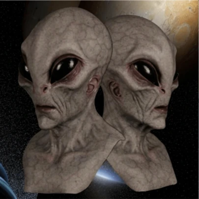 1 件科幻 UFO 外星人面具、恐怖头饰、乳胶面具、合成万圣节