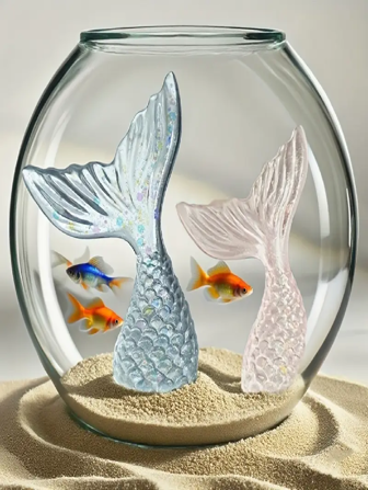 蓝色和粉色美丽美人鱼尾巴，迷你美人鱼尾巴雕像，鱼缸水族箱装饰景观配件，各种尺寸和颜色可选，万圣节装饰，节日装饰，水族箱装饰主题挂饰