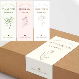 50张简易飞机盒密封贴纸铜版纸自粘礼品盒密封包装贴纸、婚礼派对装饰标签、个性化包装标签