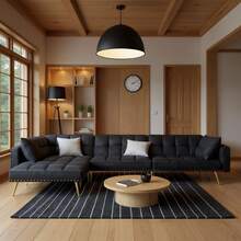 Nivtlpre Sofá cama seccional tapizado de terciopelo moderno y reversible, sofá en forma de L con otomano móvil para la sala de estar - Negro - Ver 7